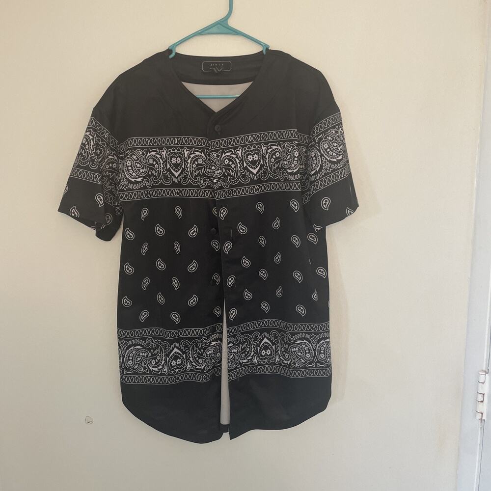 MEN'S BANDANA BASEBALL JERSEY BUTTON DOWN SHORT SLEEVE